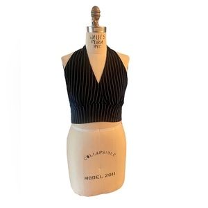 Vintage 90s Black and White Pinstripe Cropped Halter Top | Size Medium